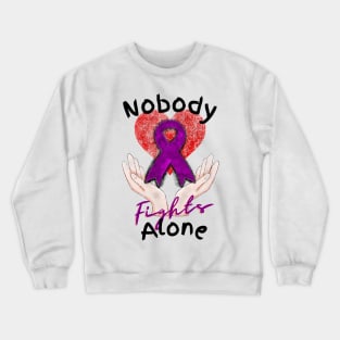 Nobody Fights Alone Alzheimer's Purple Ribbon Crewneck Sweatshirt